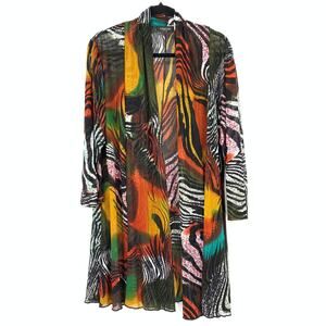 Creation Womens Open Duster Cardigan XL Multicolor Abstract Zebra Print Sheer